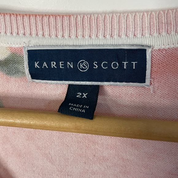 Karen Scott Floral Print Coral Button Up Cardigan Lightweight XXL - Picture 4 of 7